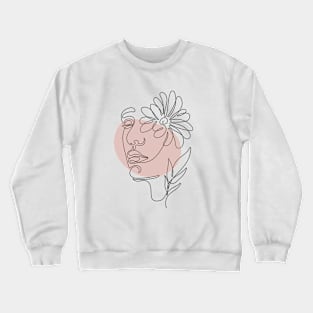 one line art female face  with flowers Crewneck Sweatshirt